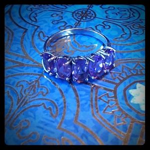 Size 6 sterling silver ring with 5 amethyst